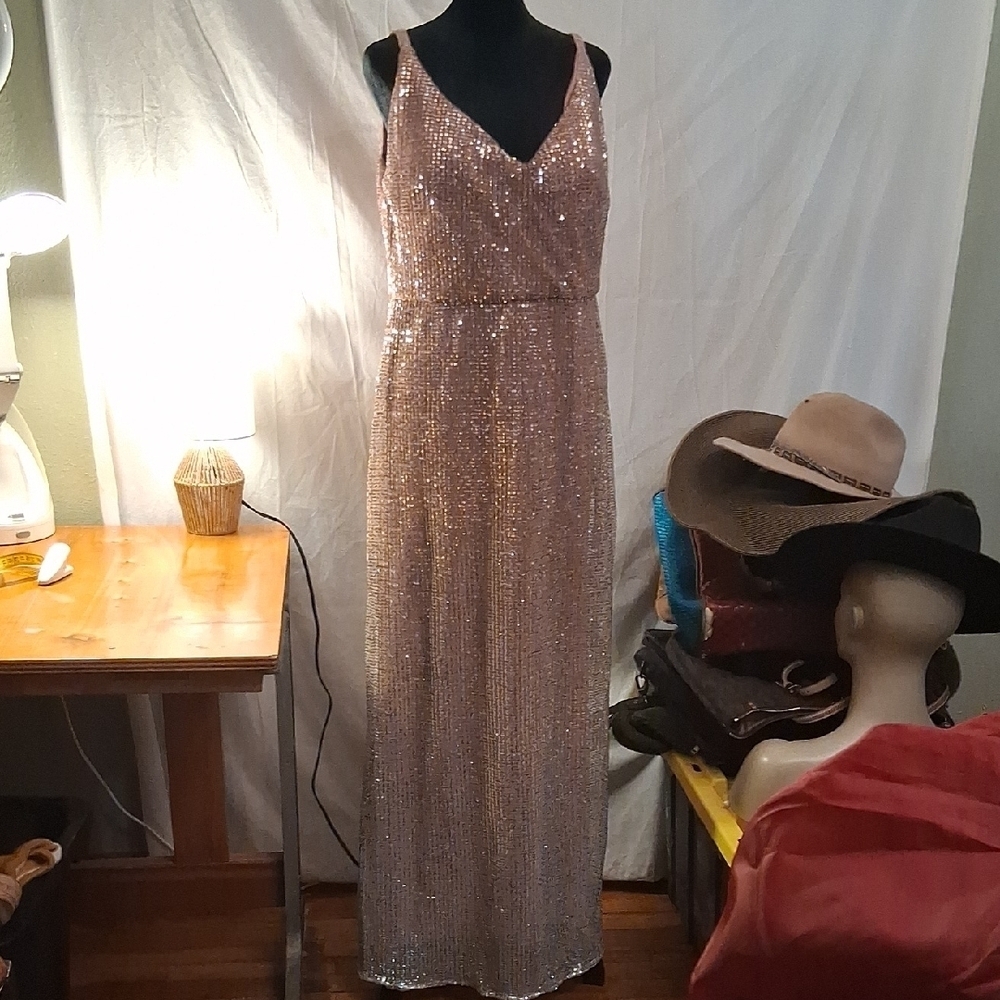 Nightway Pink Sequin Dress Size 14p